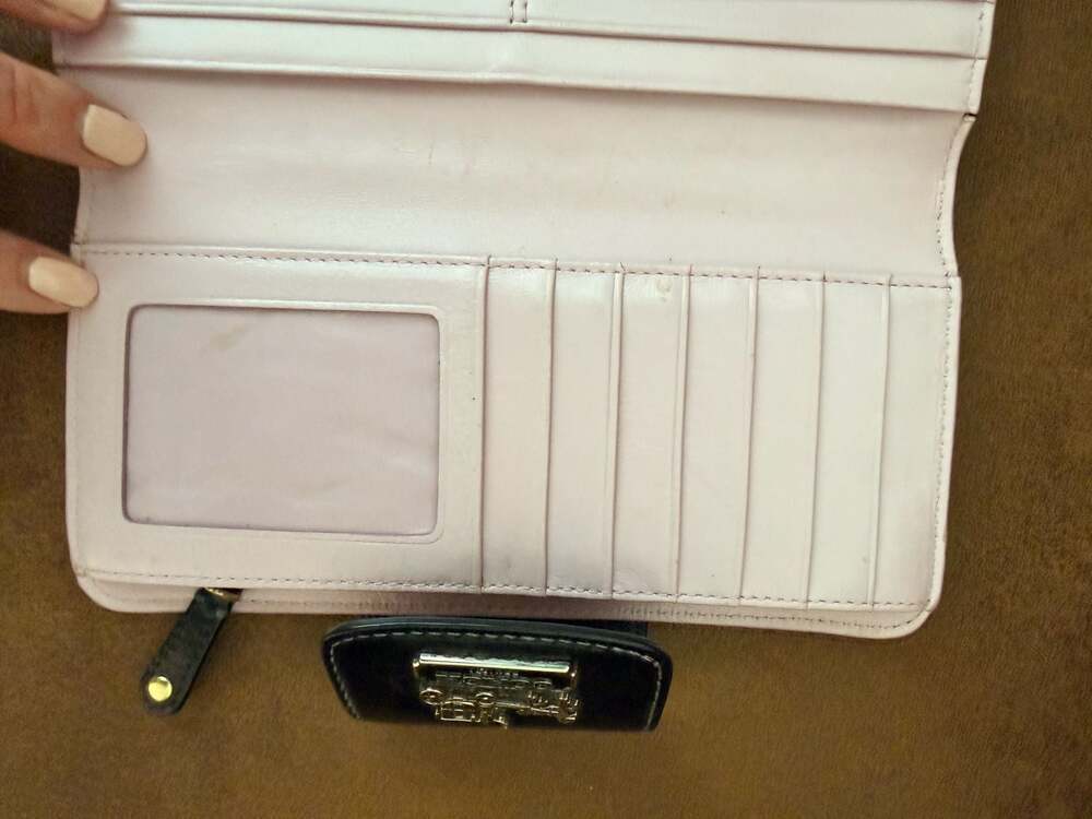 Coach Madison Op Art Slim Envelope Wallet Black Jacquard and Pink Leather - Picture 7 of 8